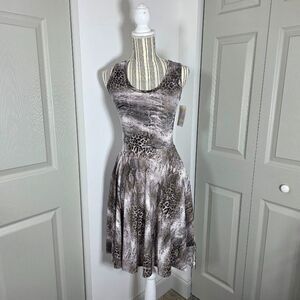 LuLaRoe XXS Nicki Sleeveless A-Line Dress Pockets Brown White Reptile Print NWT